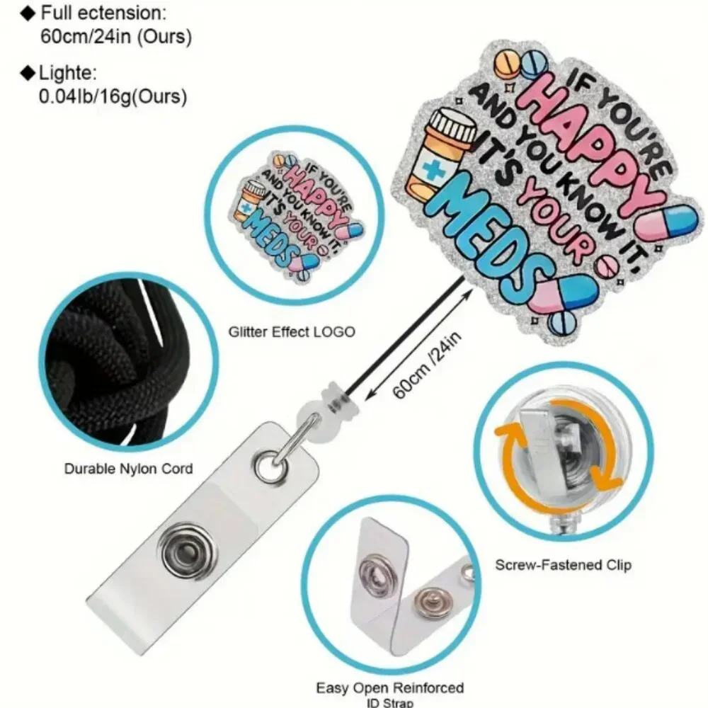 NEW Happy Meds Badge Reel